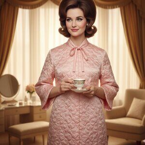 Vintage 1960’s Vanity Fair Quilted Satin Pink House Coat/Robe! Mid-Century 8/10